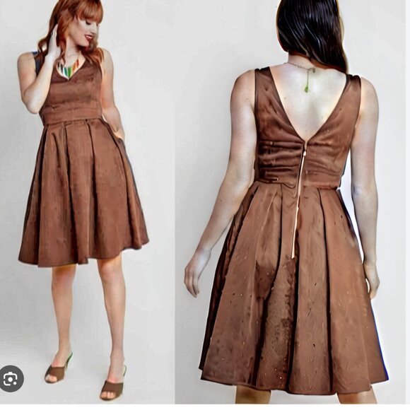 ModCloth Triumphantly Timeless Tan Pleated Dress Size XL - Picture 2 of 3